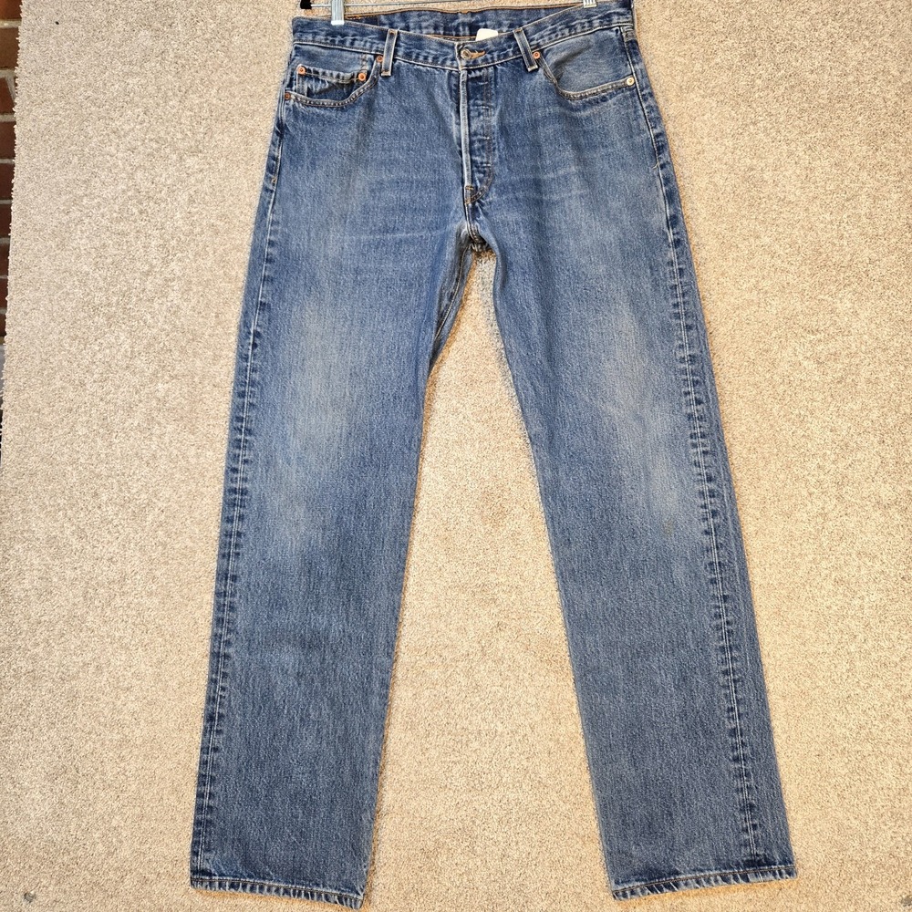 Vintage 501 Levis Jeans Mens 36x34 Button fly Blue Straight Blue Y2K 2005